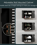 Black Bamboo Over The Toilet Wall Mounted Bathroom Storage Cabinet With Three-Position Adjustable Shelf Hanging Medicine Cabinet With Double Doors Space Saver Organizer For Bathroom Essentials showing different shelf positions.