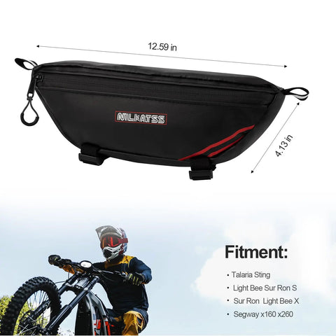 Waterproof Handlebar Tool Bag Made With PVC Tarpaulin For Dirt Bikes That Fits Sur Ron Segway Talaria Off Road Rides And Keeps Your Essentials Dry In Wet Weather Ready For Any Trail Or Wet Conditions, 12.59 in bag