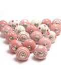 Assorted Ceramic Cabinet Knobs Set Of 20 In Pink And White For Vintage Cupboard Doors And Drawers Handmade Ceramic Hardware With Chrome Finish