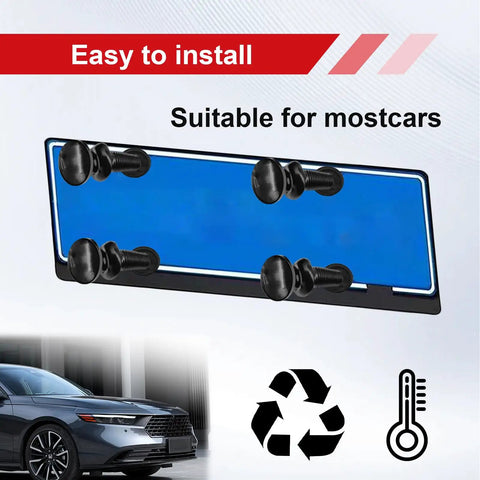 Tough As Nails Rustproof License Plate Screw Kit With Anti Theft Quarter Inch Stainless Steel Bolts and Heavy Duty Hex Nuts in installation view.