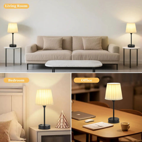 Two Pack Turquoise Bedside Lamps With USB C Port And AC Outlet Charging in living room, bedroom, and office settings