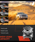 Off-road vehicle demonstrating Set Of Two Rear Wheel Bearing And Hub Assemblies For Nissan Sentra 2007 To 2012 L4 2.0L FWD With Four Lug ABS Compatible Built Tough For Daily Driving And A Smooth Ride Replacement, with images illustrating axial, radial, and vertical loads on hub assembly.