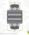 Heavy Duty 205KRRB2 Agricultural Bearing With Hex Bore And Press Fit Outer Ring For Disc Harrows Planters And Farm Equipment, detailed view showing dimensions.
