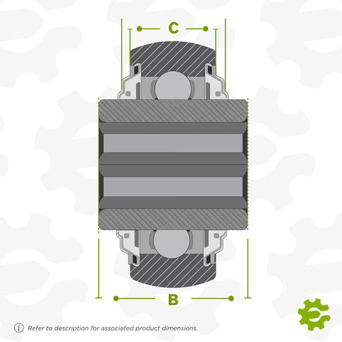 Heavy Duty 205KRRB2 Agricultural Bearing With Hex Bore And Press Fit Outer Ring For Disc Harrows Planters And Farm Equipment, detailed view showing dimensions.