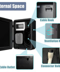 Internal view of Rock Solid EV Charger Protection Enclosure With Lock And Weatherproof Wall Mount Design showing cable hook and ventilation.