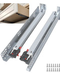 Top Notch Concealed Soft Close Undermount Drawer Slides 15 Inch Pair showing metal glides and hardware for quiet cabinet systems.