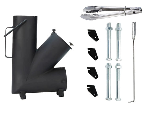 Portable Wood Burning Rocket Stove For Camping And Outdoors With Fire Poker Ideal For Survival Gear Backyard Cooking Camp Grilling And Outdoor Events Any Weather, including accessories like bolts and poker