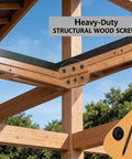 Self Tapping Structural Screws 14 By 6 Inch, 150 Pieces Carbon Steel Black Rustproof Deck Screws With T30 Star Drive Bit installed in wood structure