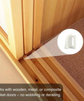 16 Piece Pocket Door Bottom Guides Set For Sliding Doors Universal Fit Interior Doors Jamb Mounted Aluminum Track System With 8 Heavy Duty Guides And 8 Rust Proof Screws For Quick Replacement And Smooth Gliding shown installed on wooden door track