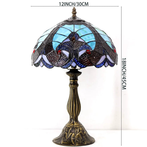 Green Tiffany Style Stained Glass Table Lamp 12 Inch Shade 18 Inch Tall Reading Desk Light Brings Cozy Vibe To Bedroom Or Living Room Nightstand Decor UL Listed With On Off Cord Switch