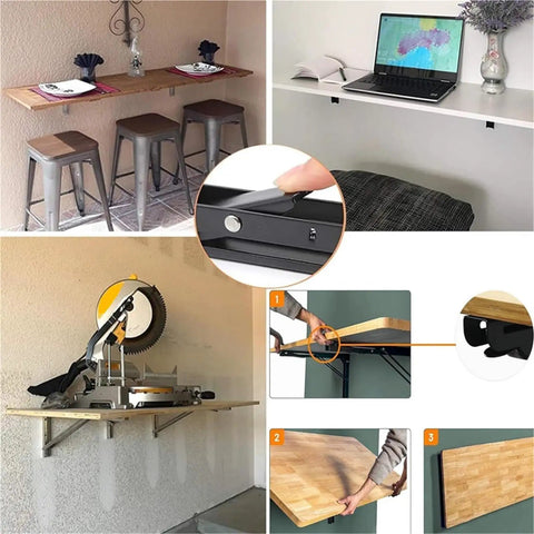 Beefy Triangle Folding Shelf Brackets Set For Wall Mounts, Adjustable Metal Shelf Supports for workspace and decor