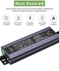 Beefy 12V LED Power Supply IP67 Waterproof, 150W Constant-Voltage LED Transformer with protection icons displayed