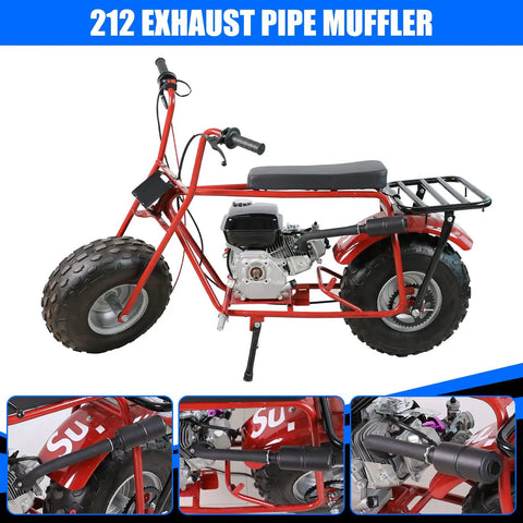 Mini bike with Exhaust Header Pipe Muffler Replacement For Predator 212 196cc 224cc 6.5HP Engines and heat shield tape
