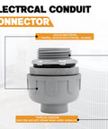 1 Inch Liquid Tight PVC Conduit Connector Pack Straight To 180 Degree Non-Metallic Electrical Fittings UL Listed For Flexible Conduit Weatherproof Wire Guard 24 Pack gray threaded PVC conduit connector close-up