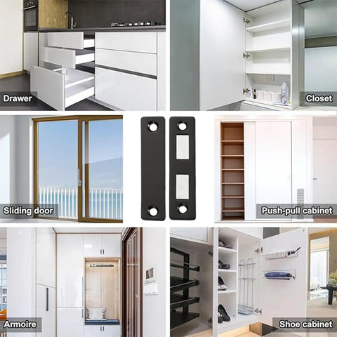 Hidden Slim Cabinet Latch with Ultra Thin Stainless Steel Hardware for kitchen cabinets and wardrobes, door catch set