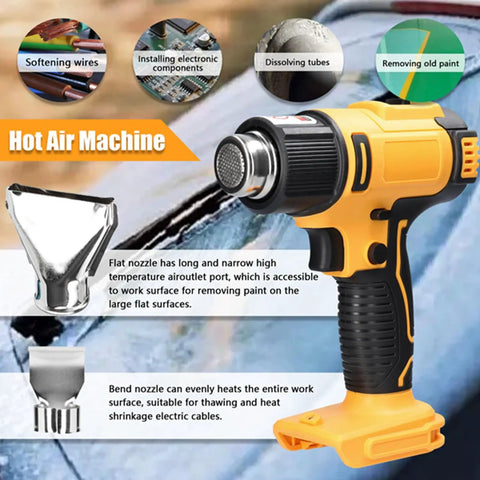 Cordless Rechargeable Hot Air Gun With Two Speed Temp Controls And Four Nozzle Set For Paint Stripping Shrink Wrap Fitting Thawing Fast Heating Handheld Electric Tool with flat and bend nozzles.