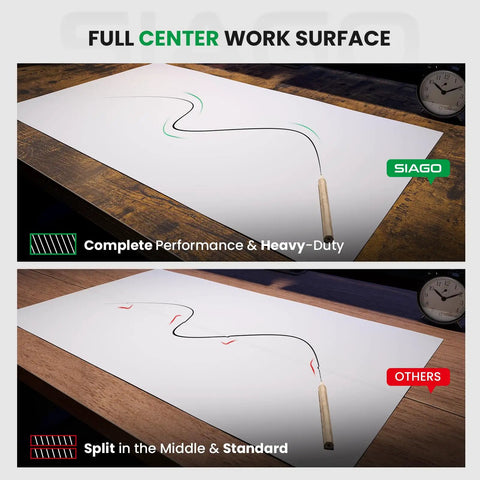 Comparison of complete vs split work surface on Electric Standing Desk 48 By 24 Inch Sit Stand Desk With 0.8 Inch Thick Tabletop
