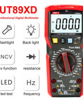True RMS 6000 Count Digital Multimeter With 1000V AC DC 20A AC DC Range NCV Live Wire Detection LED Display with red casing and dial