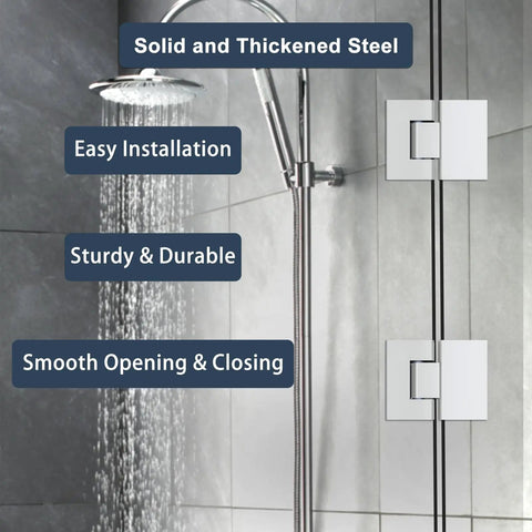 Heavy Lifting Shower Door Hinge With A Zero Friction 180 Degree Sweep Designed From Bulletproof 304 Steel and Clad In A Sharp Brushed Nickel Look for Frameless Glass Showers.