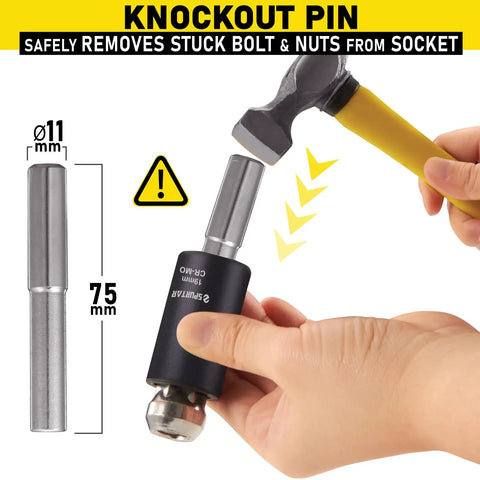 Hammer shown with knockout pin tool from 5 Piece Lug Nut Removal Tool Set For Damaged Nuts And Bolts In 17mm 19mm 21mm 22mm Sizes
