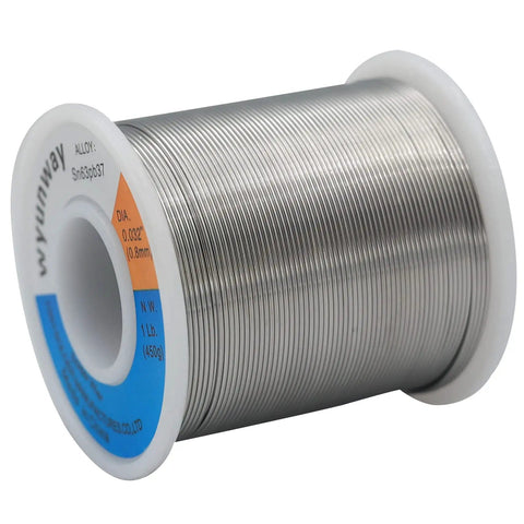 Spool of Solder Wire 63/37 Tin Lead With Flux Rosin Core For Electrical Soldering 1.0mm 0.039 Inch Thick 450g 1 Lb Prefluxed