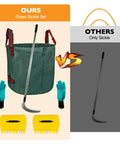 Comparison of a Long Reach Weeding Tool Set With Serrated Double Edged Blade, Stand Up Weeding Tool, and accessories beside a single sickle.