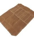 Khaki Waxed Canvas Go-To Chef Knife Roll Bag For Camping And Travel Durable Water Resistant Knife Carrier Laid Flat Showing Slots