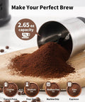Ground coffee from One Touch Coffee And Spice Grinder With Removable Stainless Steel Cup For Coffee Beans Spices And Seeds Quiet Electric Dry Grinder Easy One Hand Operation Low Noise About 60 dB Black.