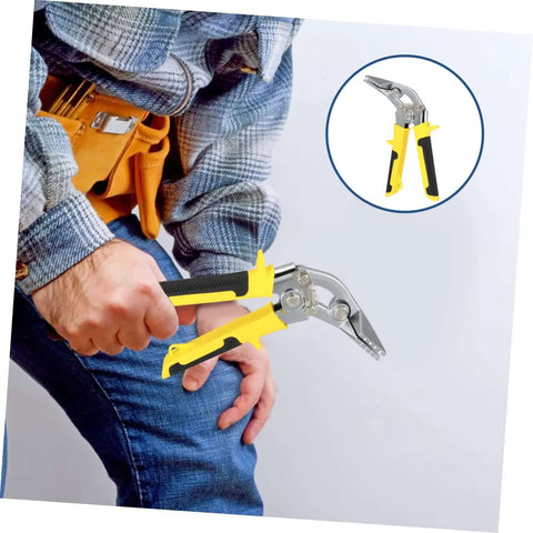 Person using Heavy Duty Hand Seamer Tool for bending and flattening metal with durable construction and precise clamping depth.