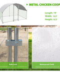 Sturdy Large Walk In Metal Chicken Coop With Water Resistant Roof And Anti UV Cover showing dimensions and lock detail