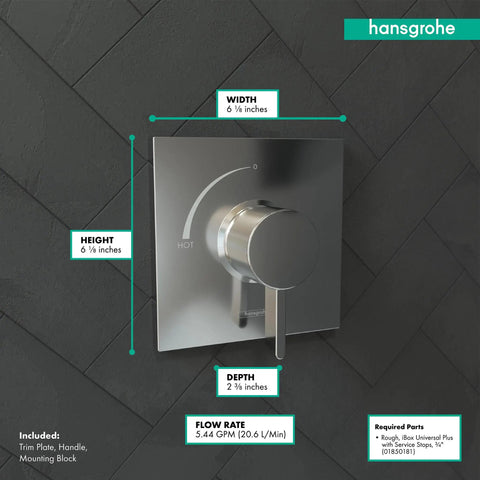 Ecostat Square Modern Pressure Balance Shower Valve Trim In Chrome, Concealed Comfort Thermostat with dimensions shown