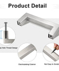 Three Inch Hole Center Cabinet Pulls In Brushed Nickel, showing deep hole thread, electroplating, anti-scratch features.