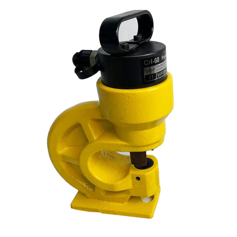 Hydraulic Hole Punching Tool 31T Workhorse For Pros Heavy Duty Puncher shown in yellow with metal die, ideal for metalworking