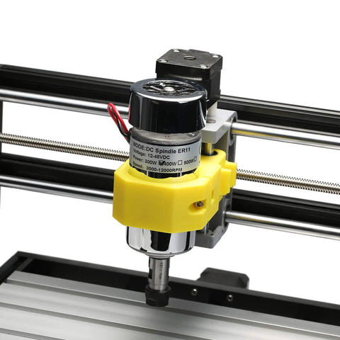 Air Cooled 300W Brush DC Spindle Motor With 0 To 48V Adjustable Switching Power Supply, 52mm Clamp And ER11 Collet mounted on CNC