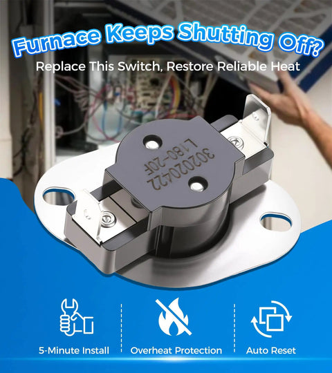 Heavy Duty Auto Reset Limit Switch L180-20F Replaces 338096-701 For HVAC Furnace And Heat Pump Units A Solid No Hassle Upgrade That Keeps Your System Running Smooth Like Butter Any Day You Roll With It
