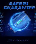 Rugged 1500 Watt Pure Sine Wave Inverter Effortlessly Converts 12V DC To 120V AC With Triple Outlets And Dual USB Chargers, blue design.