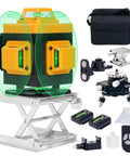 4D Self Leveling Laser Level With Bright Green Cross Line, 360 Degree Rotating Base, Auto Level Alerts, Manual Mode For Pro-Grade DIY Alignment, Fine Tuning Knobs For Exact Angles, High Visibility Cross Line Laser with tripod and case