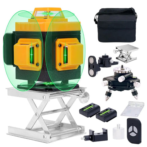 4D Self Leveling Laser Level With Bright Green Cross Line, 360 Degree Rotating Base, Auto Level Alerts, Manual Mode For Pro-Grade DIY Alignment, Fine Tuning Knobs For Exact Angles, High Visibility Cross Line Laser with tripod and case