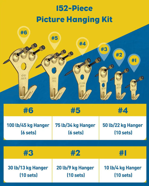 Heavy Duty Picture Hanging Hooks Set Gold Wall Mount Hardware Kit Thick Iron Build Supports Heavy Frames Mirrors Shelves Usa Built Rigged To Last No Sweat Install Killer Strength Holding Power