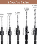 Five Piece Countersink Drill Bit Set With One Quarter Inch Hex Shank, Tapered Adjustable Depth Bits For Wood Metal And Plastic sizes