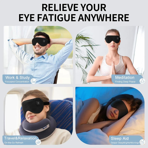 Cordless Heated Eye Mask For Dry Eyes And Better Sleep With Hot And Cold Gel Compress Rechargeable 1000mAh Battery used in various settings.