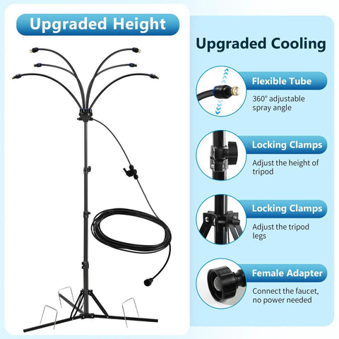 Six Nozzle Adjustable Standing Misting System For Outdoor Patio Cooling Beat The Heat Fast With Easy Install And Custom Coverage Durable Backyard Mist shown with tripod and hose