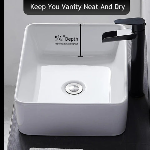 Rectangular White Ceramic Vessel Sink For Bathrooms 16 By 12 Inches Sleek Modern Farmhouse Above Counter Basin with faucet