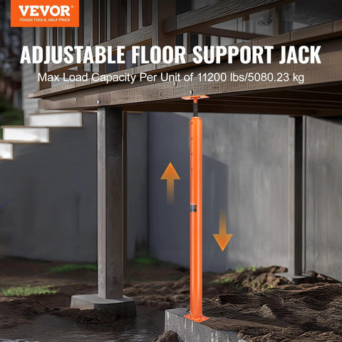 VEVOR adjustable floor support jack, orange steel telescoping post for temporary leveling under a deck, 54–150 in