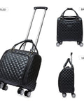 Leather Softside Underseat Carry On Luggage With Expandable Design And Smooth Spinner Wheels 18 Inch Compact Travel Case