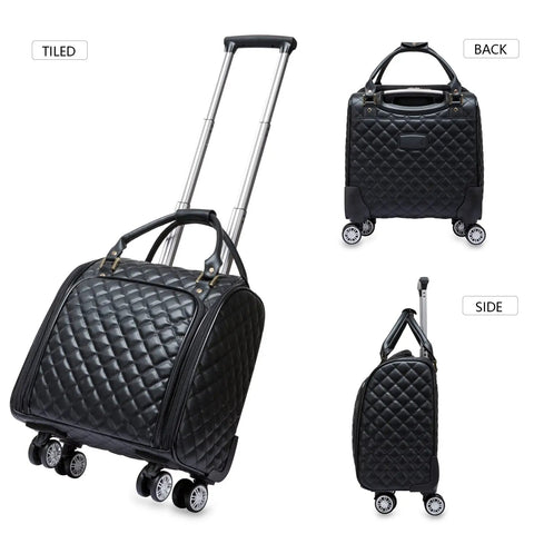 Leather Softside Underseat Carry On Luggage With Expandable Design And Smooth Spinner Wheels 18 Inch Compact Travel Case