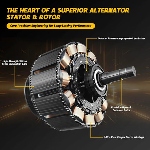 Honda Accord 3.5L V6 Alternator Replacement Compatible With 2008 2009 2010 2011 2012 Fits Crosstour 2010 OE 31100 R70 A01 11392 104210 5910 N11392 VND0483 CSF91 AND0483 featuring stator and rotor construction details