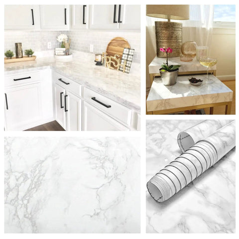 Vinyl Countertop Update Wrap 36 By 120 Inch Waterproof White Marble Peel And Stick Countertop Cover for kitchen mockup