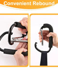 Two Pack Stroller Hooks With 6.3 Inch Large Carabiner Clips for Hanging Diaper Bags, Shopping Bags, and Baby Gear in use