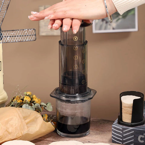 Brewing coffee with Aeropress and using Unbleached Round Disposable Coffee Filters, 600 Count, 64 Mm 2.5 Inch Size